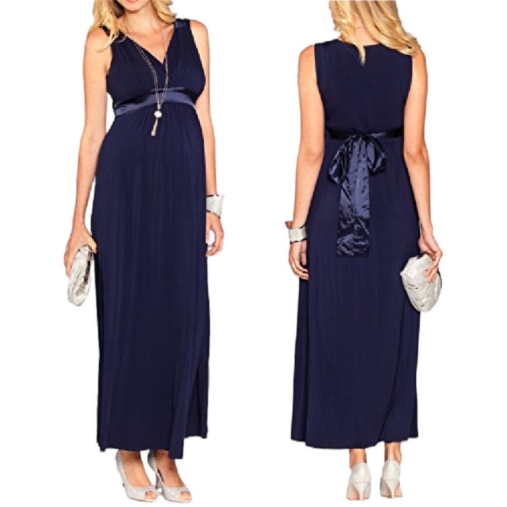 Angel Maternity Dark Navy Maternity Evening Maxi Dress Sleeveless  L